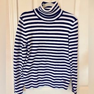 Tommy Hilfiger Womens Small Navy & White striped Turtleneck Long Sleeve Sweater